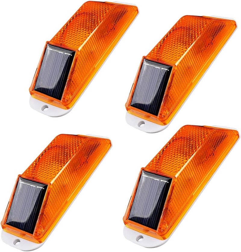 Aolyty Solar Strobe Warning Light LED Warning Lamp 4-Pack Super Bright IP54 Waterproof Light Control Flashing Beacon Barricade Construction Safety Road Signs Flash Traffic Lights (Yellow) - Image 1